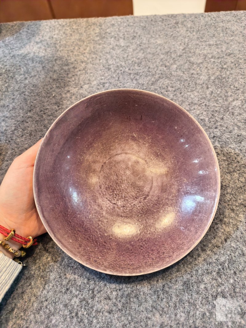 明嘉靖 茄皮紫官窑斗笠碗 - 图7